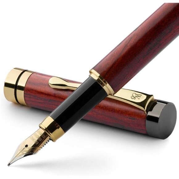 Black Fountain Pen Set, Luxury Bamboo Wood - Medium Nib, Gift